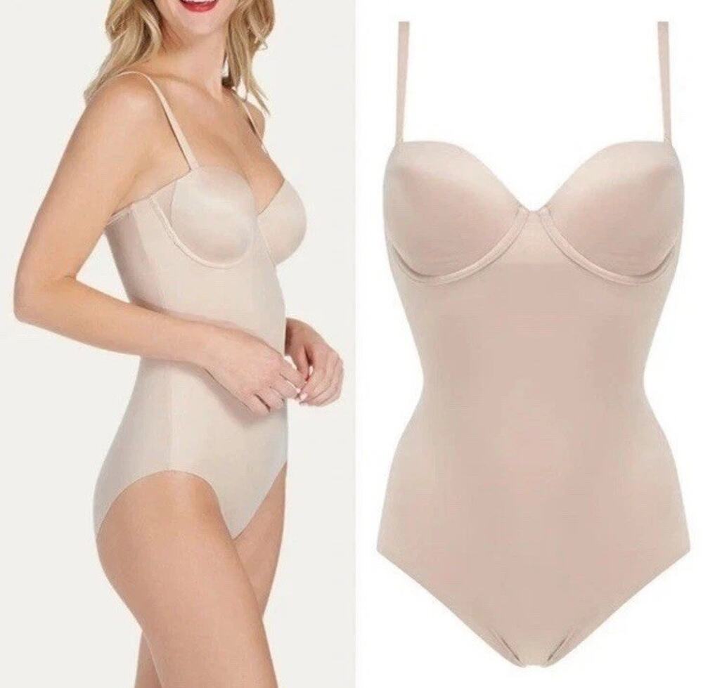 NWT Spanx Suit Your Fancy Strapless/Straps Cupped Panty Bodysuit Beige Sz XLarge